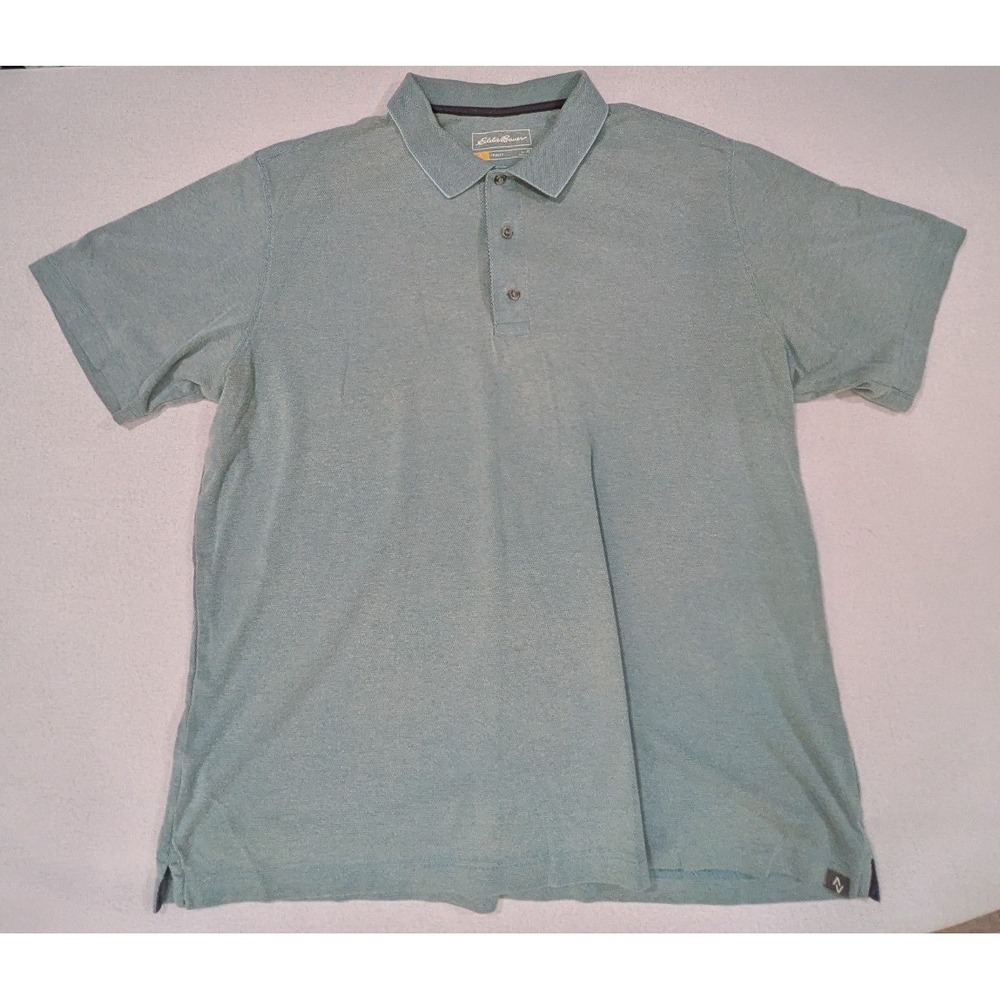 Eddie Bauer Polo Shirt Mens XL Green Excellent Travex Short Sleeve Textured Knit